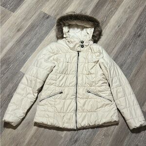 Columbia Women's Off-White Puffer Jacket with Fur Hood